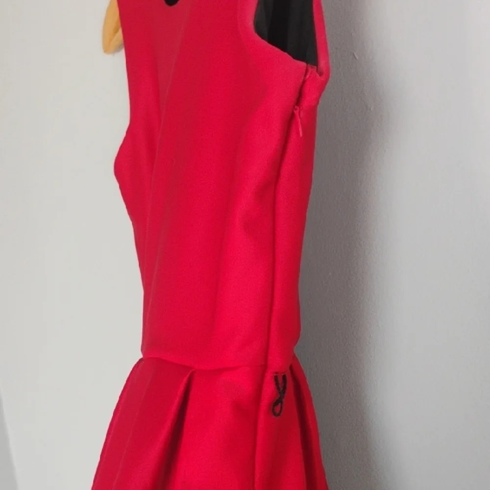 Knitworks Red Black Velvet Floral Detail Holiday Sleeveless Formal Dress Size 16